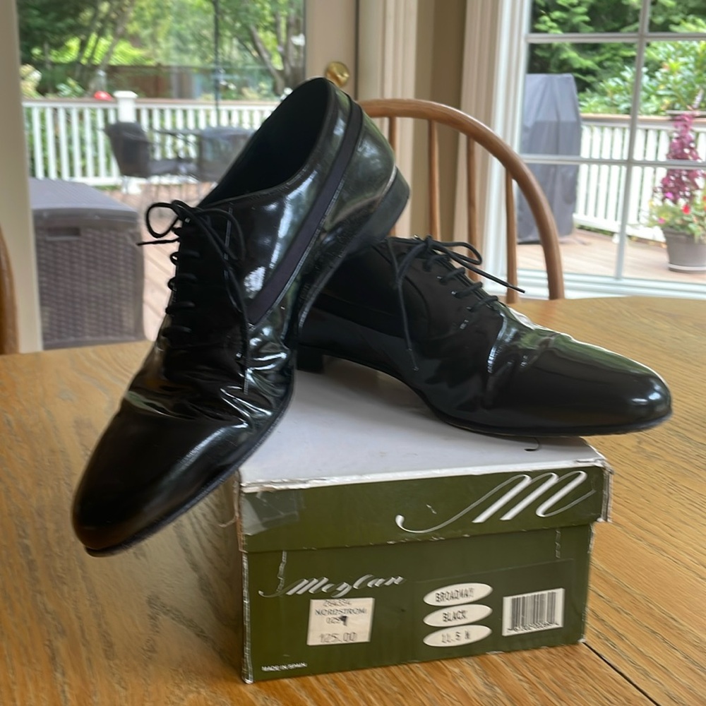 Mezlan Black Patent Leather Broadway Tuxedo Lace Up Shoes Size 11 1/2M
